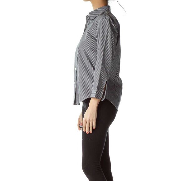 Lauren Ralph Lauren Blue White Pinstripe Blouse - Picture 3 of 3